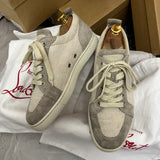 Authentic Christian Louboutin White Beige Woven Rantulow Sneakers 6UK 40 7US