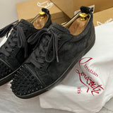 Authentic Christian Louboutin Grey Fusain Junior Spikes sneaker 8.5UK 42.5 9.5US