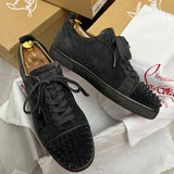 Authentic Christian Louboutin Grey Fusain Junior Spikes sneaker 8.5UK 42.5 9.5US