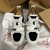 Authentic Christian Louboutin Rantulow white Black leather Mesh sneaker 8UK 42 9US