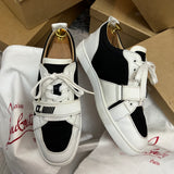 Authentic Christian Louboutin Rantulow white Black leather Mesh sneaker 8UK 42 9US