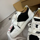 Authentic Christian Louboutin Rantulow white Black leather Mesh sneaker 8UK 42 9US