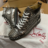 Authentic Christian Louboutin Silver Patent Leather Spikes Sneakers 7UK 41 8US