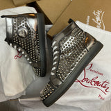 Authentic Christian Louboutin Silver Patent Leather Spikes Sneakers 7UK 41 8US
