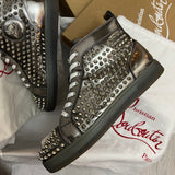 Authentic Christian Louboutin Silver Patent Leather Spikes Sneakers 7UK 41 8US