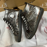 Authentic Christian Louboutin Silver Patent Leather Spikes Sneakers 7UK 41 8US