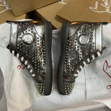 Authentic Christian Louboutin Silver Patent Leather Spikes Sneakers 7UK 41 8US