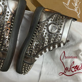 Authentic Christian Louboutin Silver Patent Leather Spikes Sneakers 7UK 41 8US
