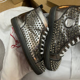 Authentic Christian Louboutin Silver Patent Leather Spikes Sneakers 7UK 41 8US