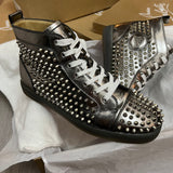 Authentic Christian Louboutin Silver Patent Leather Spikes Sneakers 7UK 41 8US
