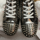 Authentic Christian Louboutin Silver Patent Leather Spikes Sneakers 7UK 41 8US