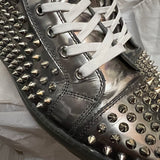 Authentic Christian Louboutin Silver Patent Leather Spikes Sneakers 7UK 41 8US
