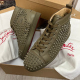 Authentic Christian Louboutin Khaki Leather Sneakers Spikes 8UK 42 9US