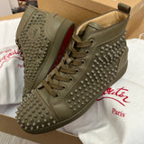 Authentic Christian Louboutin Khaki Leather Sneakers Spikes 8UK 42 9US