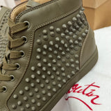 Authentic Christian Louboutin Khaki Leather Sneakers Spikes 8UK 42 9US