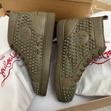 Authentic Christian Louboutin Khaki Leather Sneakers Spikes 8UK 42 9US
