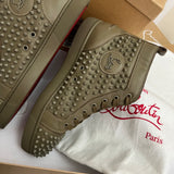 Authentic Christian Louboutin Khaki Leather Sneakers Spikes 8UK 42 9US