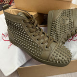 Authentic Christian Louboutin Khaki Leather Sneakers Spikes 8UK 42 9US