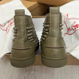 Authentic Christian Louboutin Khaki Leather Sneakers Spikes 8UK 42 9US