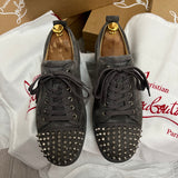 Authentic Christian Louboutin Shadow Grey Junior Suede spike sneakers 8UK 42 8