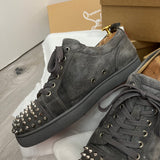 Authentic Christian Louboutin Shadow Grey Junior Suede spike sneakers 8UK 42 8