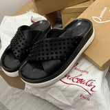 Authentic Christian Louboutin Black Habib Leather Sliders 8UK 42 9US