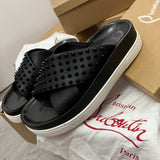 Authentic Christian Louboutin Black Habib Leather Sliders 8UK 42 9US