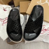 Authentic Christian Louboutin Black Habib Leather Sliders 8UK 42 9US