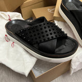 Authentic Christian Louboutin Black Habib Leather Sliders 8UK 42 9US