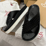 Authentic Christian Louboutin Black Habib Leather Sliders 8UK 42 9US