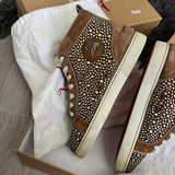 Authentic Christian Louboutin Beige Suede Strass Sneakers 7.5UK 41.5 8.5US